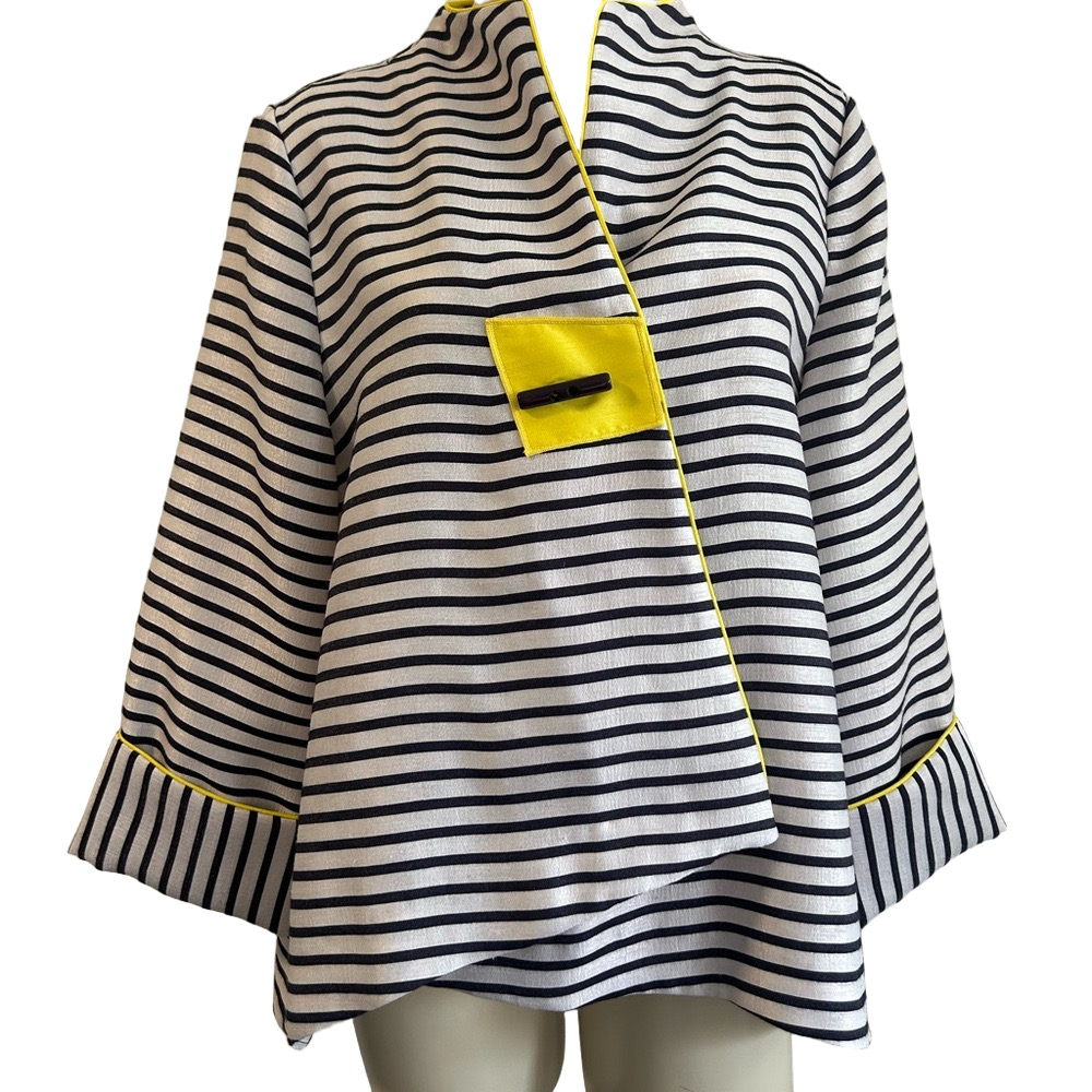 IC COLLECTION art to wear Black White Striped blazer sz L made in USA